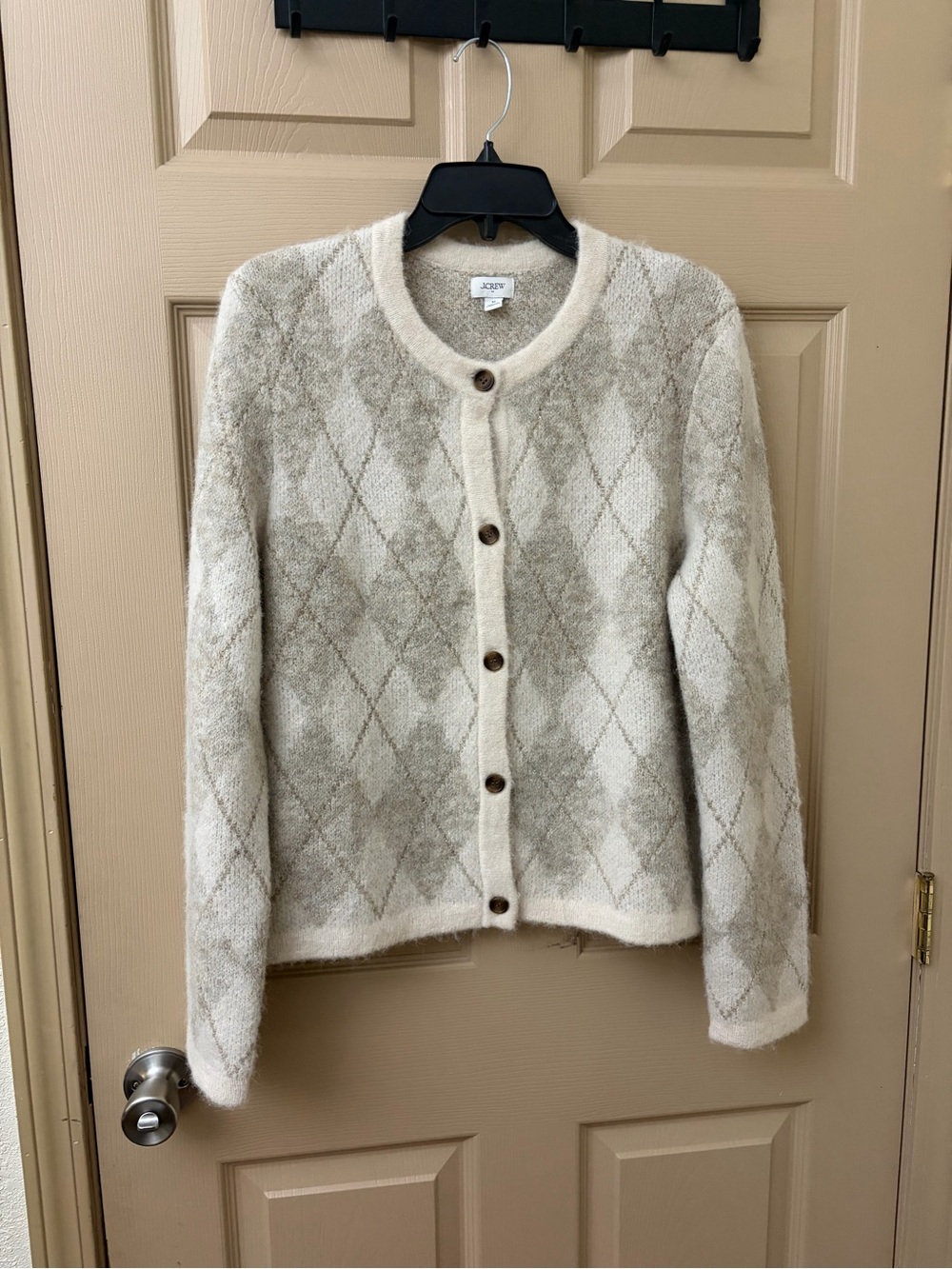 J. Crew Cream Diamond-Pattern Button Cardigan - Picture 4 of 8